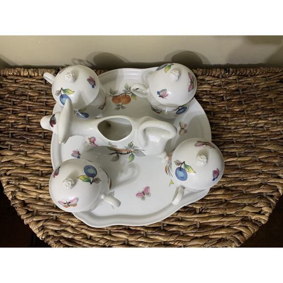 Tea Set Butterfly And Fruits With Cow Cream/ Milk Holder Fairy Cottage Farm Home - Picture 3 of 5